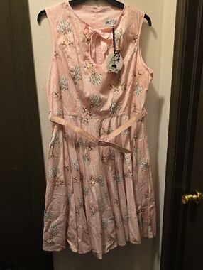 Hell Bunny Pink Floral With Circle Skirt Woman's Dress 3X. NWT